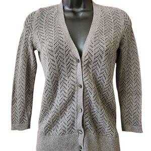 Ann Taylor Charcoal Knit Cabincore Pointelle Cardigan - XS
